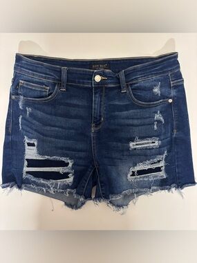 Judy Blue Distressed Denim Shorts XL High Rise Raw Hem Stretch Cutoffs